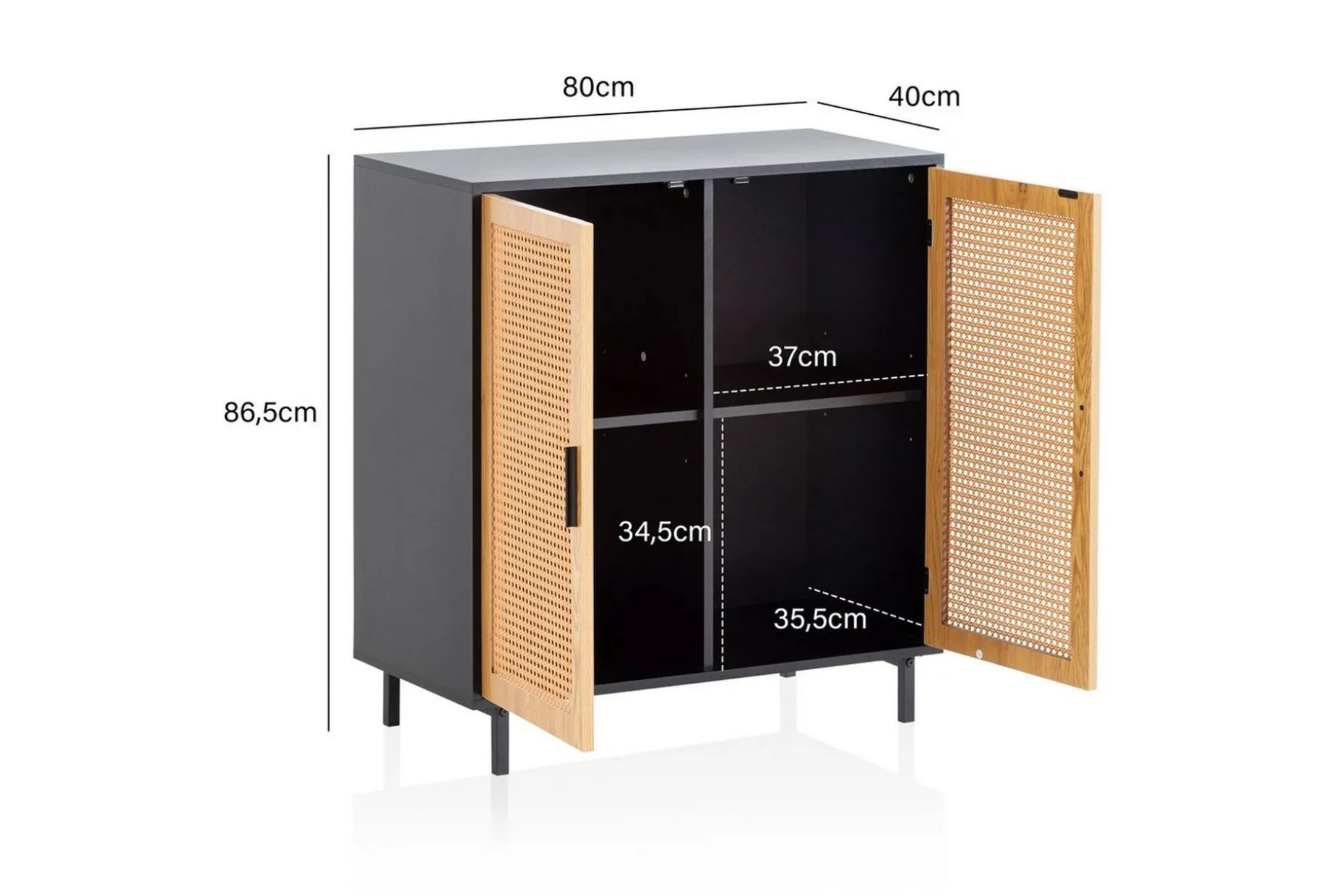 Sideboard Wohnling Melaminbelagd MDF 80 cm 2 dörrar med wienerflätning modern