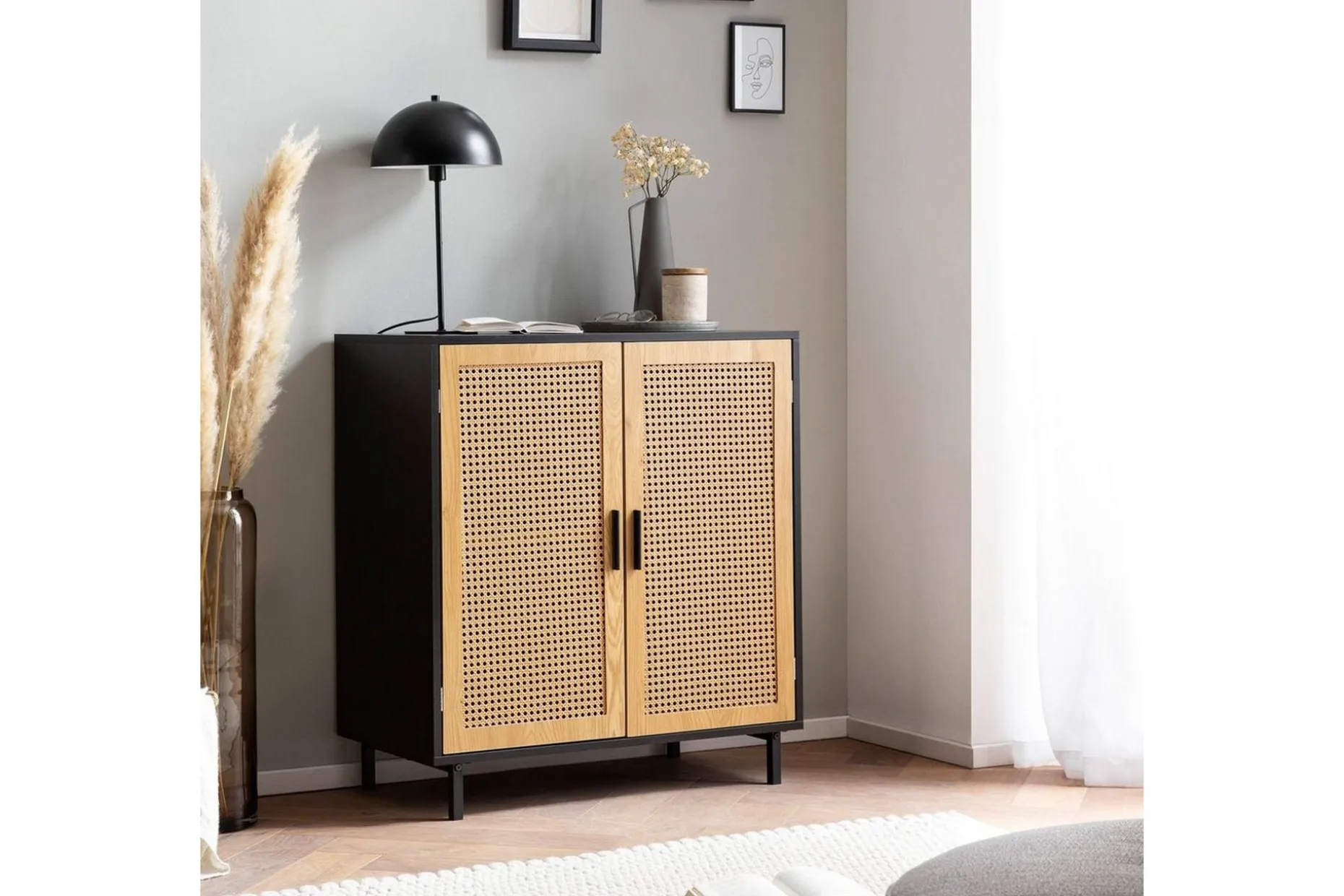 Sideboard Wohnling Melaminbelagd MDF 80 cm 2 dörrar med wienerflätning modern