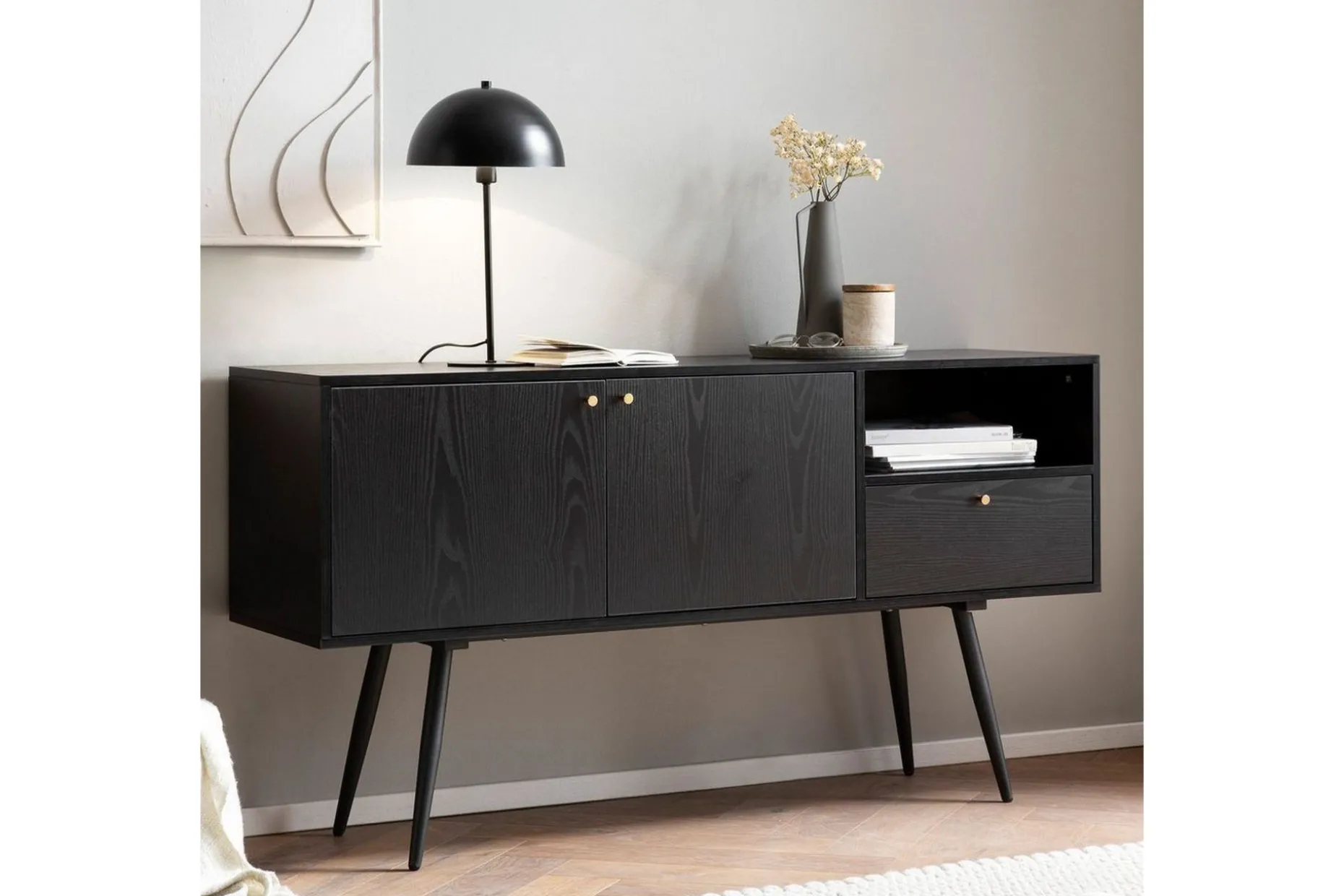 Sideboard Wohnling Melaminbelagd MDF 140 cm med 2 dörrar 1 låda Modern