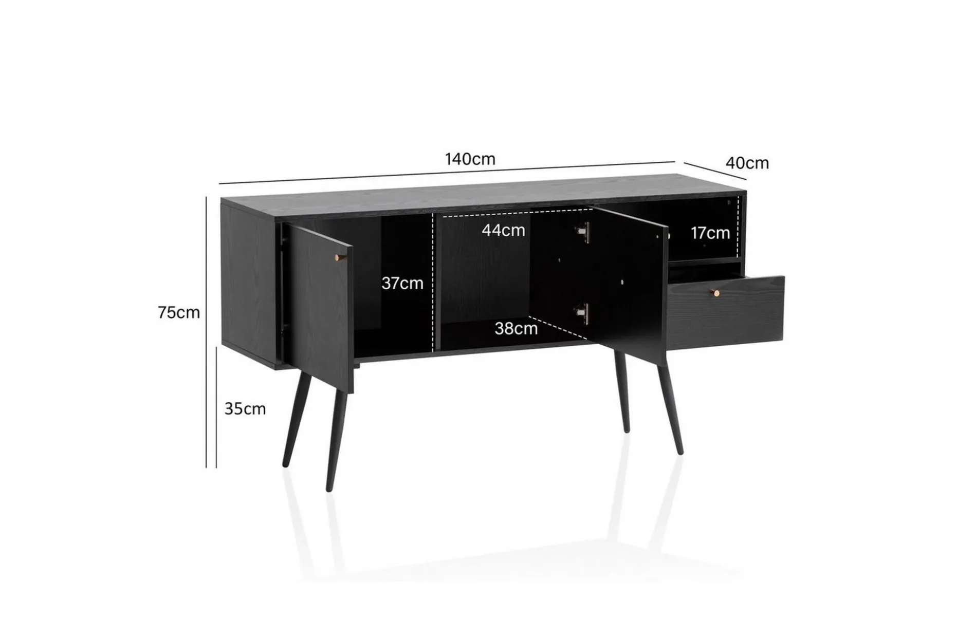 Sideboard Wohnling Melaminbelagd MDF 140 cm med 2 dörrar 1 låda Modern