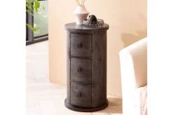 Sideboard Wohnling Runt massivt trä lantlig stil Svart, 3 lådor