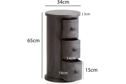 Sideboard Wohnling Runt massivt trä lantlig stil Svart, 3 lådor