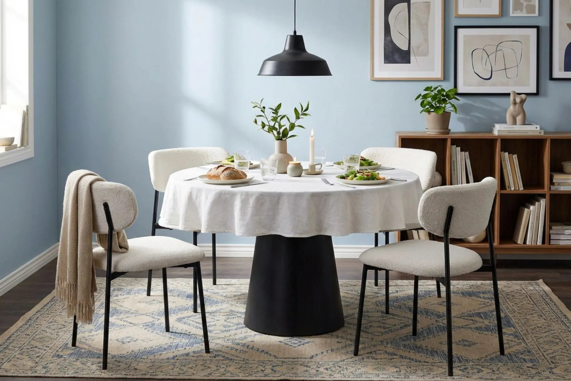 Siena Matgrupp runt 110 cm Svart med 4 Lucy Matstolar