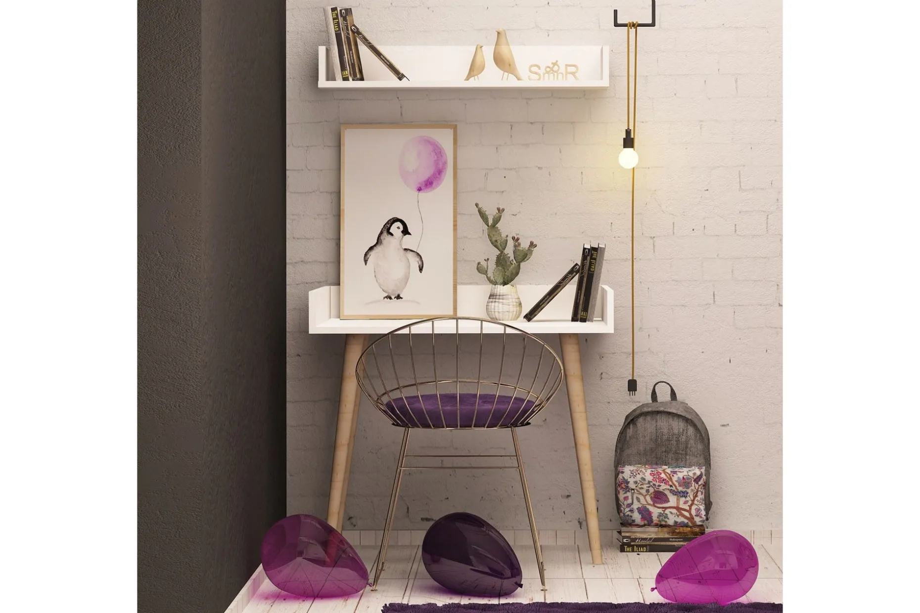Skaberg Skrivbord 90 cm med Förvaring Vägghylla