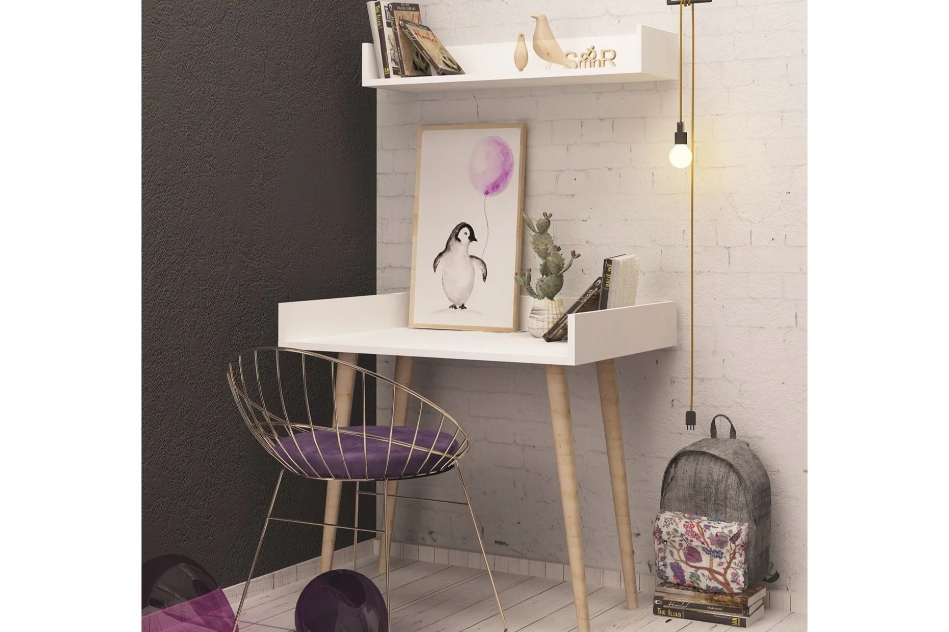 Skaberg Skrivbord 90 cm med Förvaring Vägghylla
