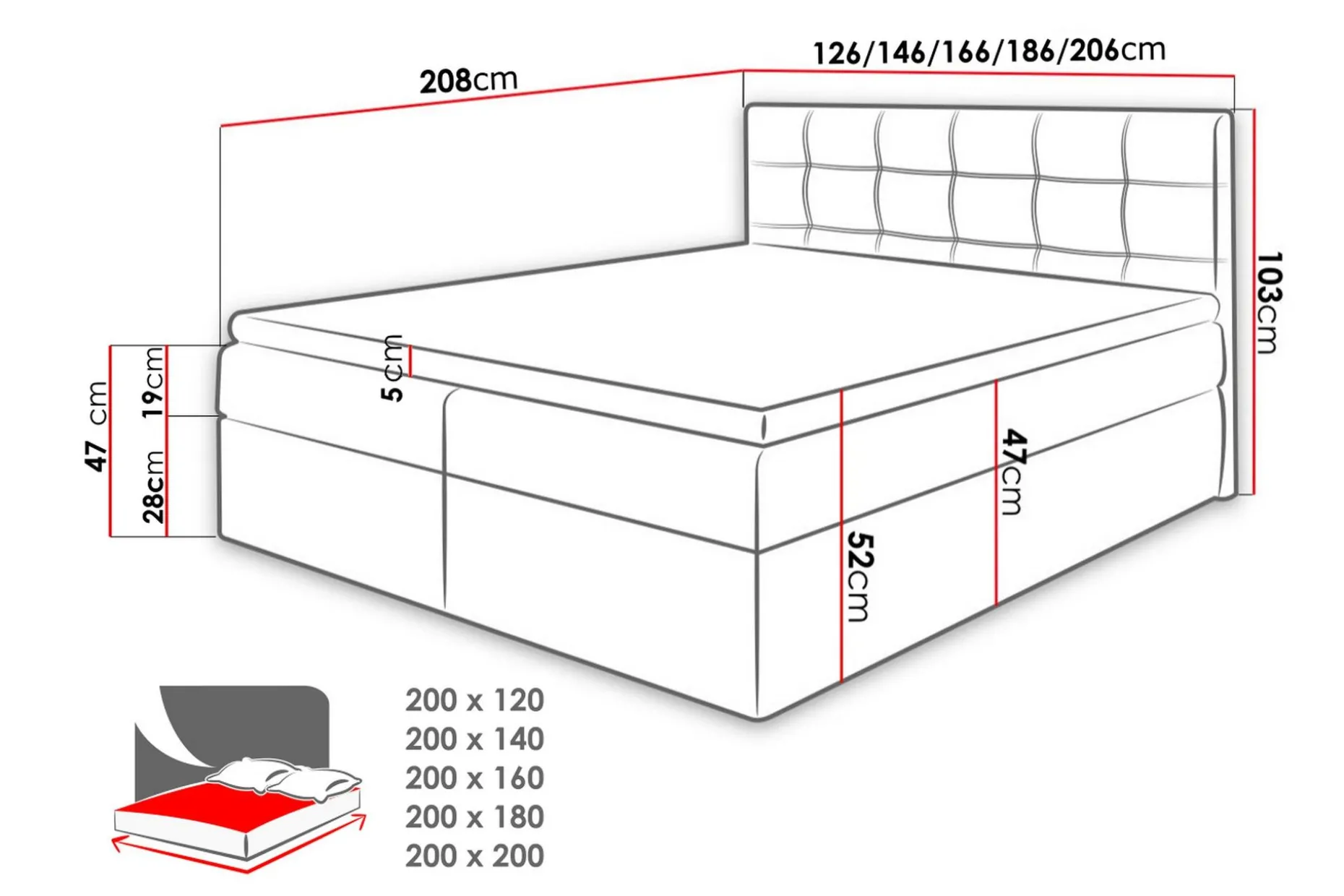Skaftå Kontinentalsäng 120x200 Svart/Vit