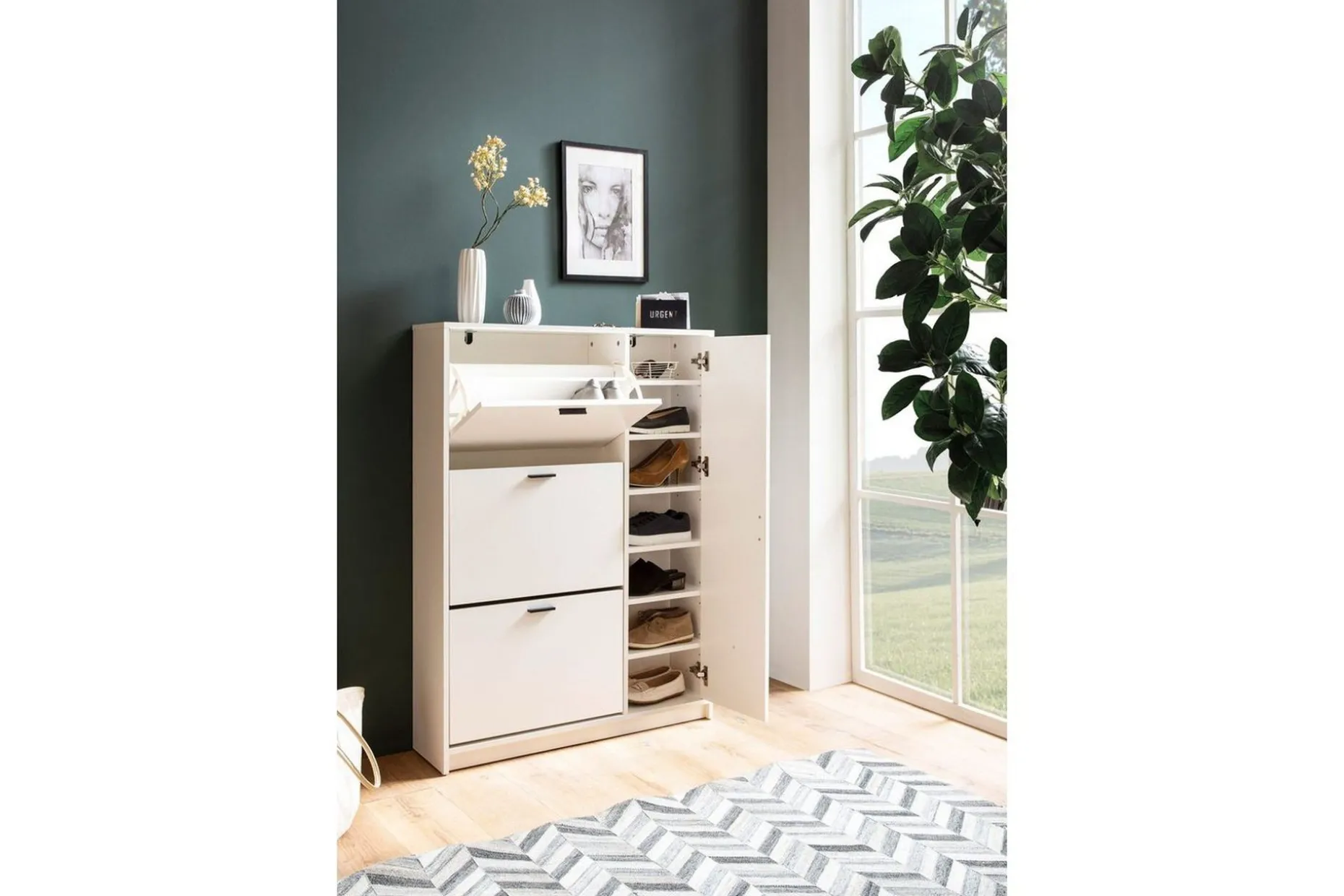 Skoskåp Wohnling med 3 fällbara fack 1 dörr melaminbelagd MDF modern