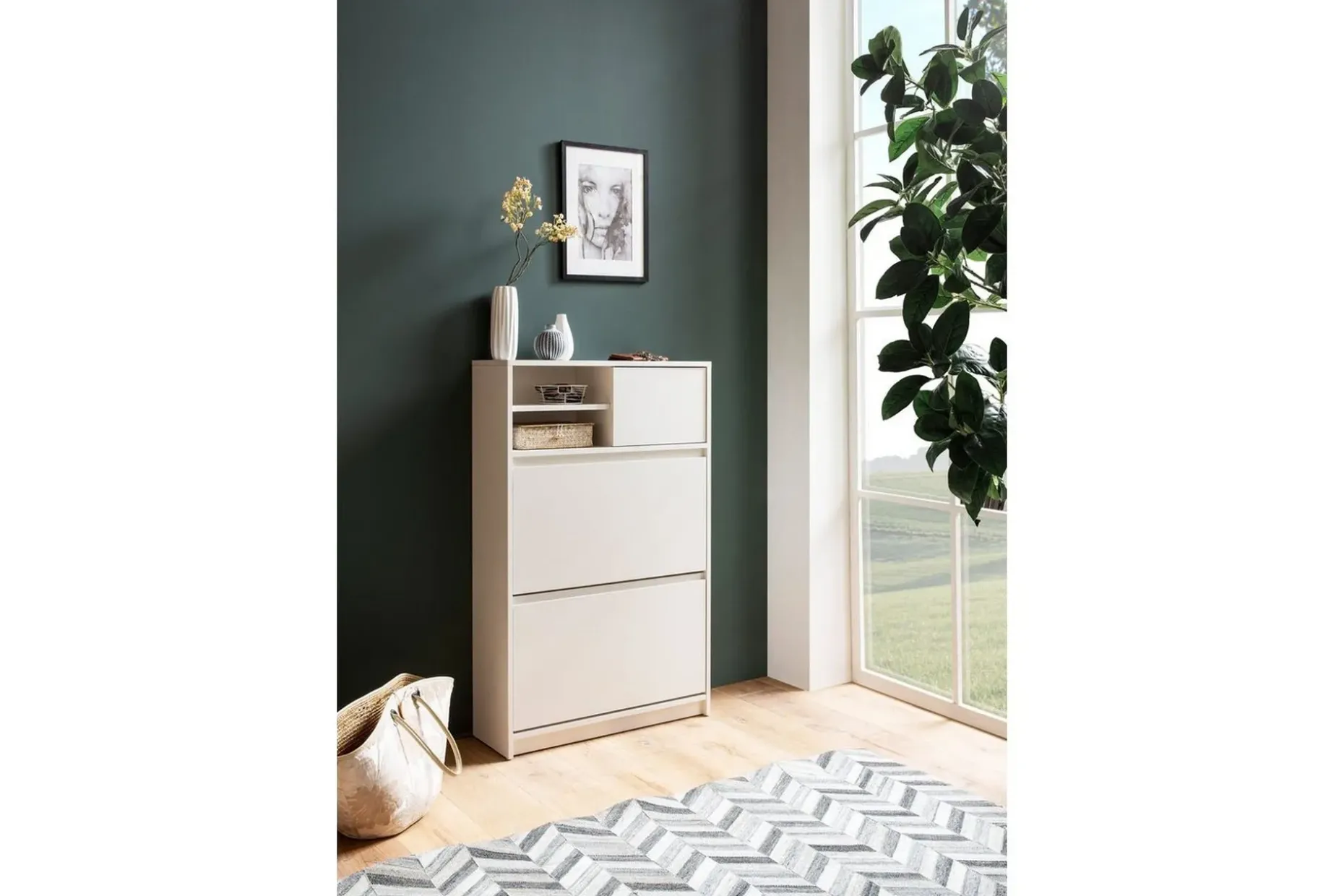 Skoskåp Wohnling med 2 utfällbara fack 1 dörr melaminbelagd mdf modern