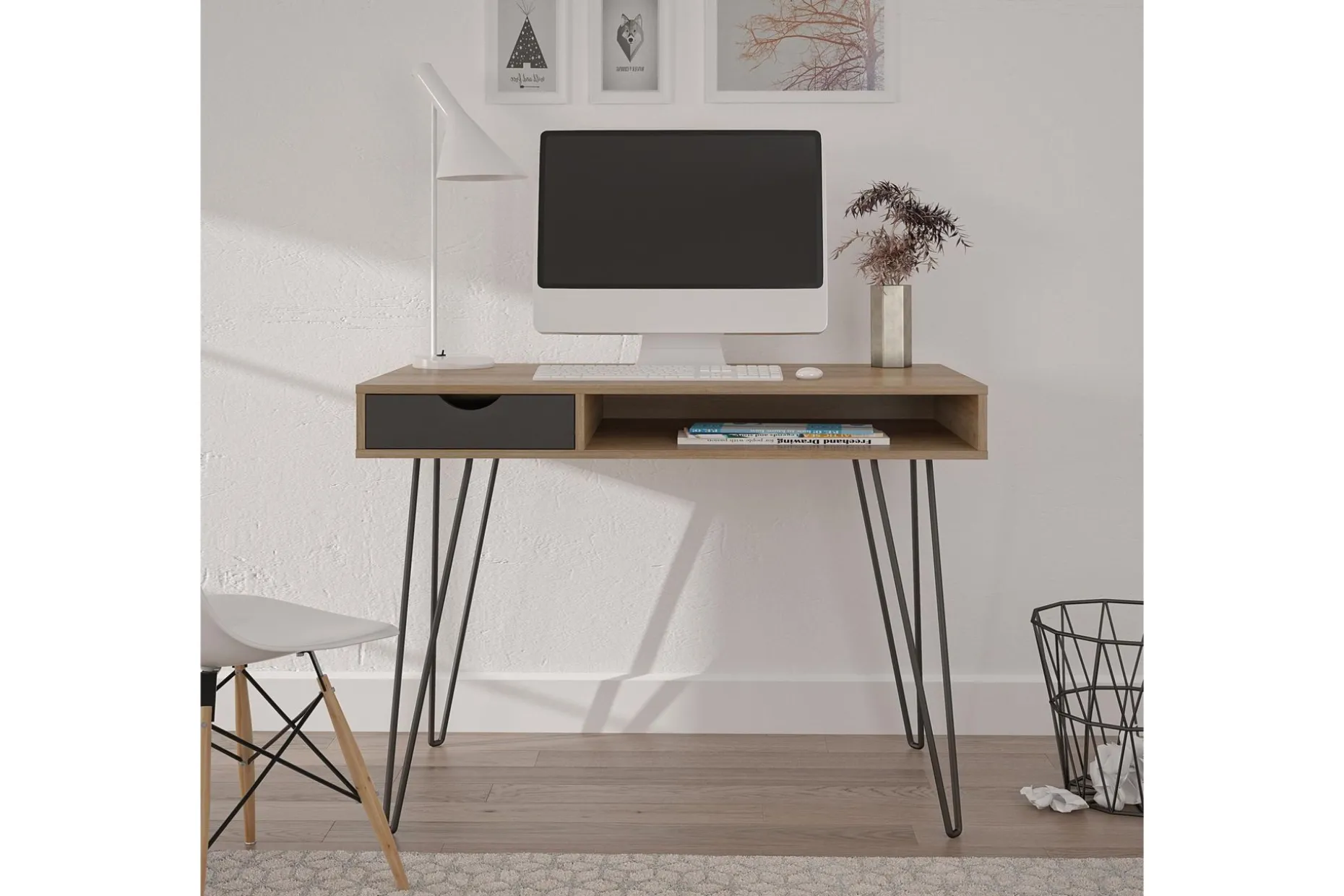 Skrivbord Concord 106 cm med Förvaring Låda Grå/Natur/Svart