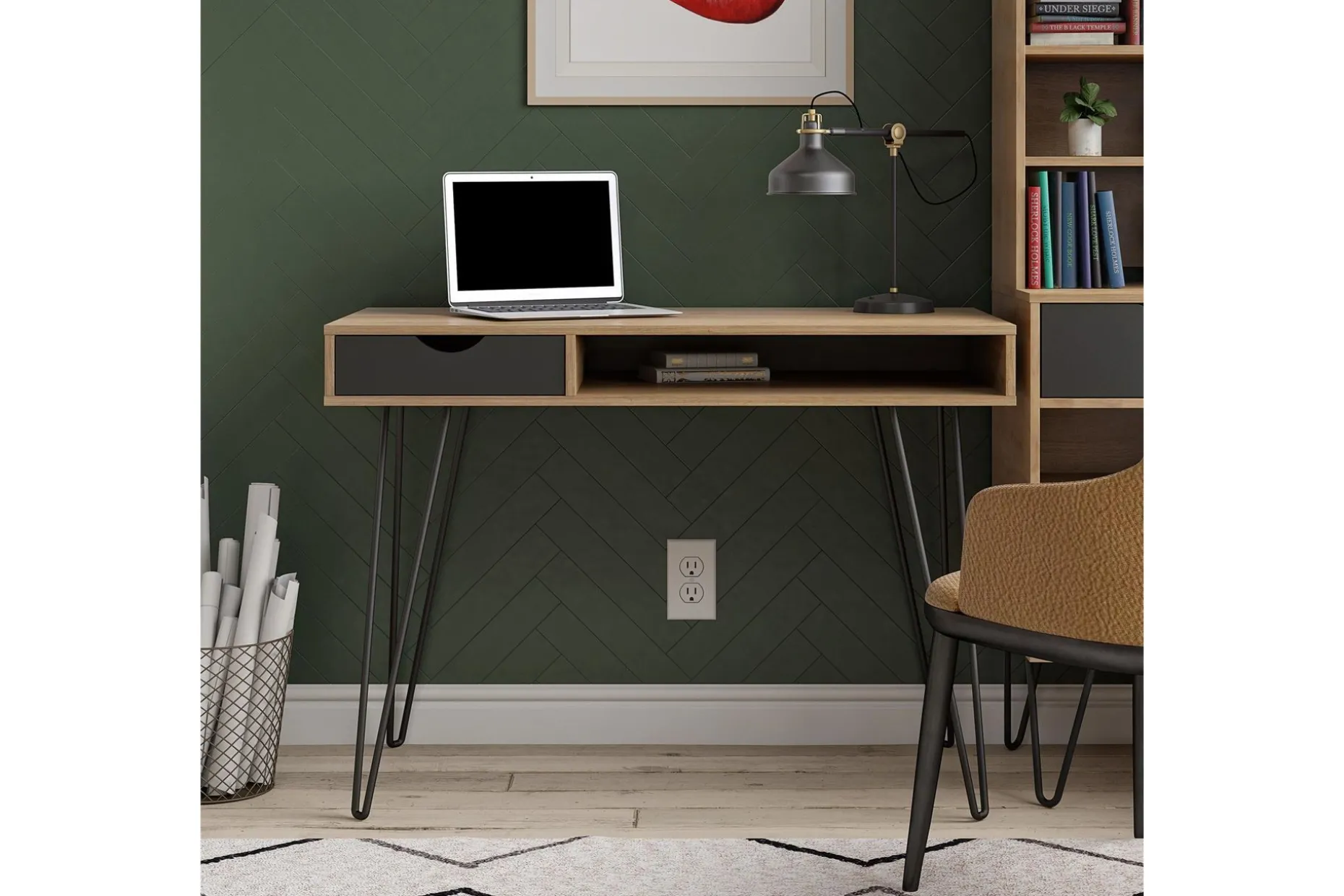 Skrivbord Concord 106 cm med Förvaring Låda Grå/Natur/Svart