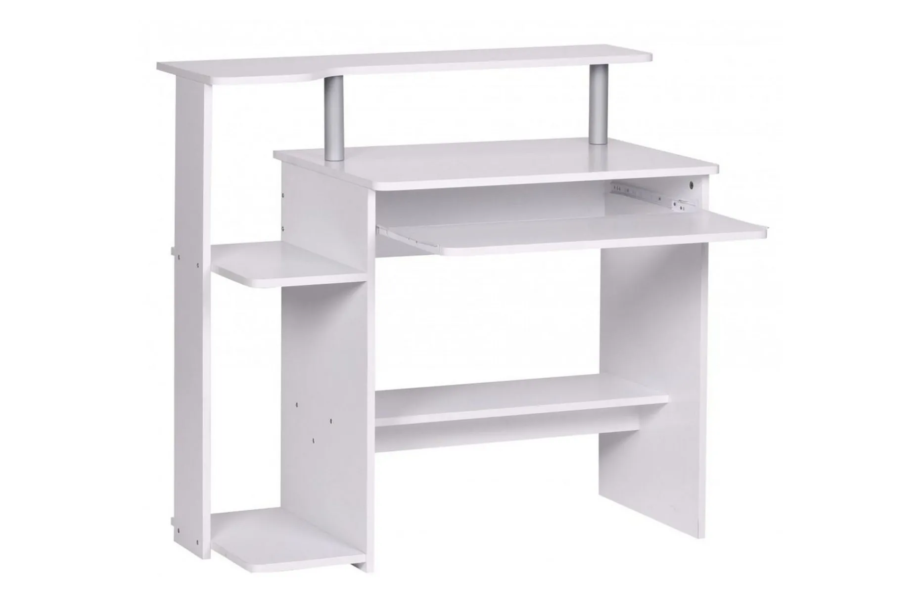 Skrivbord Wohnling för dator med hjul, tangentbord utdragbar, modern stil Vit