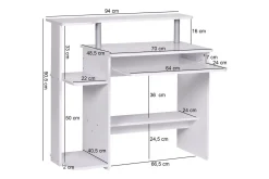 Skrivbord Wohnling för dator med hjul, tangentbord utdragbar, modern stil Vit
