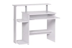 Skrivbord Wohnling för dator med hjul, tangentbord utdragbar, modern stil Vit