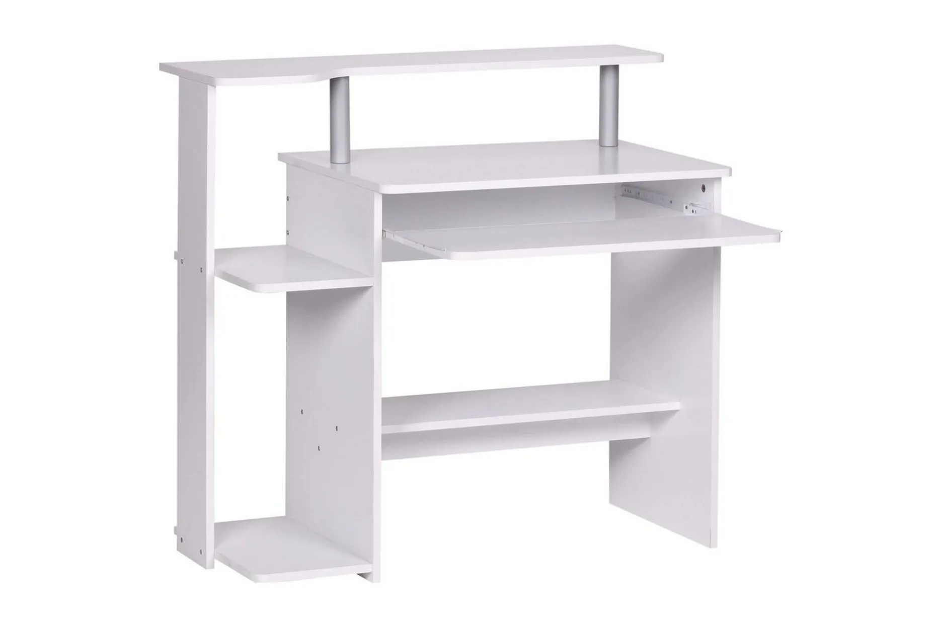 Skrivbord Wohnling för dator med hjul, tangentbord utdragbar, modern stil Vit
