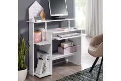 Skrivbord Wohnling för dator med hjul, tangentbord utdragbar, modern stil Vit