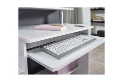 Skrivbord Wohnling för dator med hjul, tangentbord utdragbar, modern stil Vit