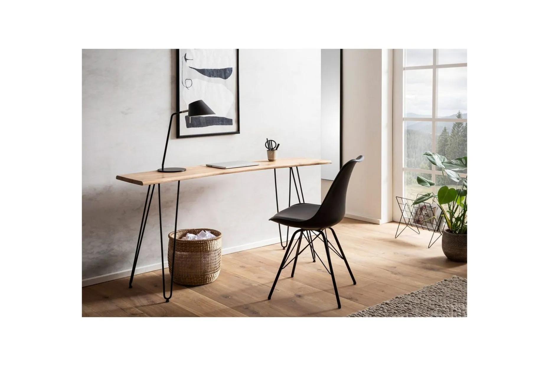 Skrivbord Wohnling Massivt trä 150 cm träd kant med hårnålben lantstil