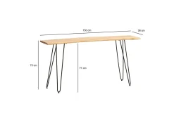 Skrivbord Wohnling Massivt trä 150 cm träd kant med hårnålben lantstil