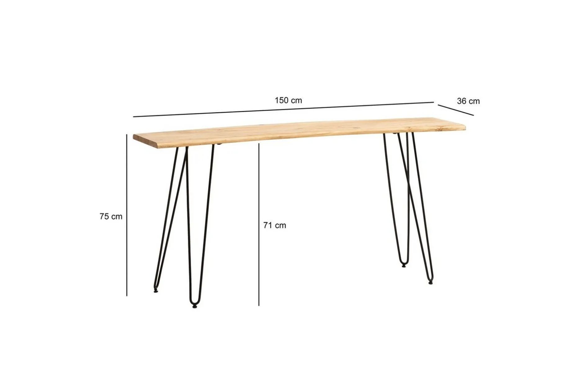 Skrivbord Wohnling Massivt trä 150 cm träd kant med hårnålben lantstil