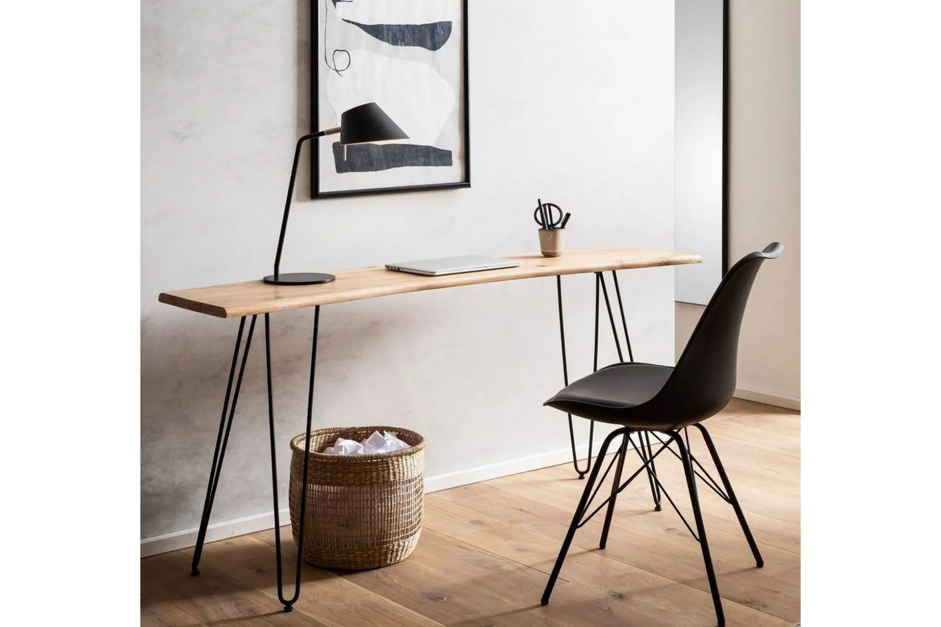 Skrivbord Wohnling Massivt trä 150 cm träd kant med hårnålben lantstil