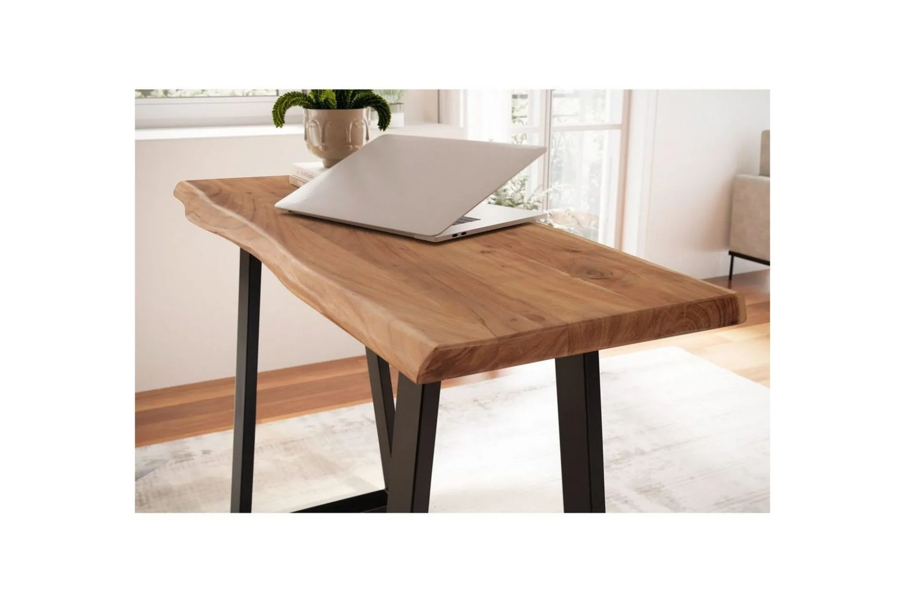 Skrivbord Wohnling Massivt trä med trädkanter, metallram