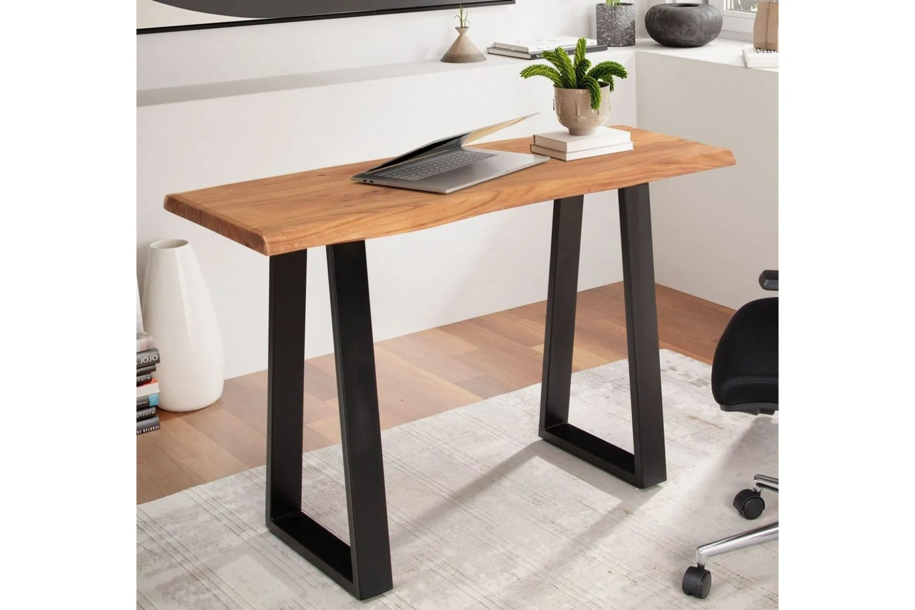 Skrivbord Wohnling Massivt trä med trädkanter, metallram