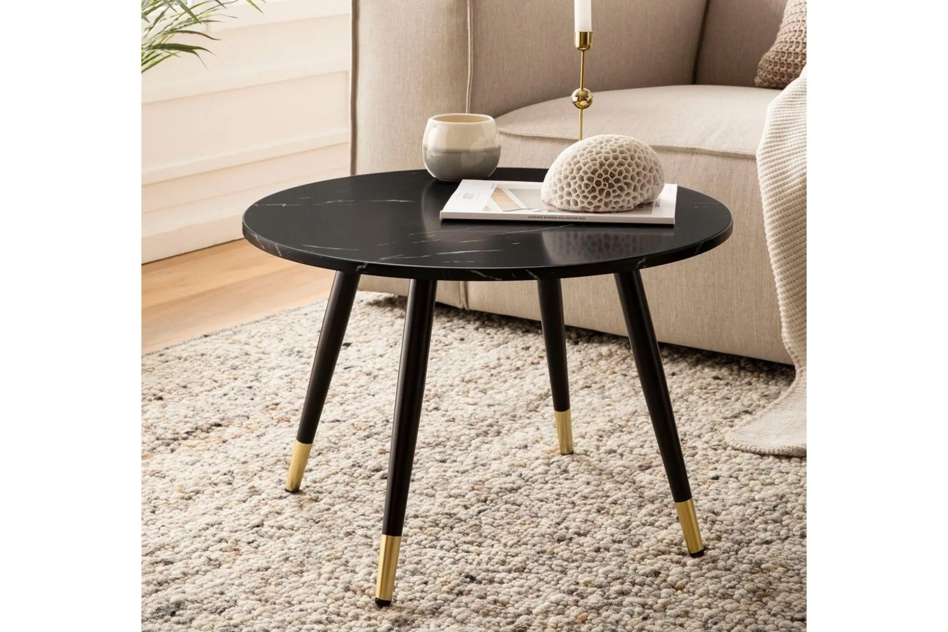 Soffbord Wohnling marmorlook 60 cm rund, modern stil Marmor Svart