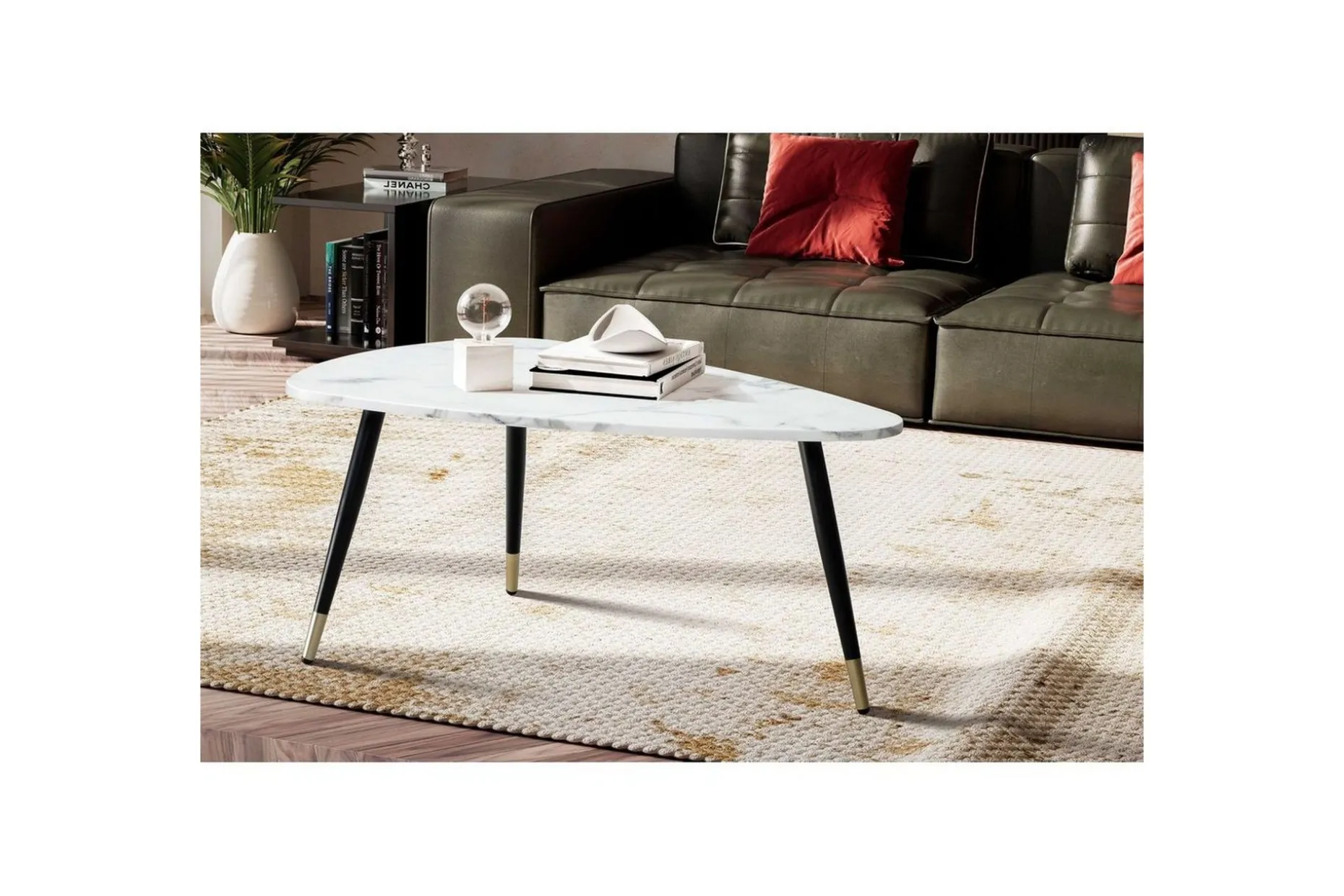 Soffbord Wohnling marmorutseende 90 cm, triangulär modern stil Marmor Vit