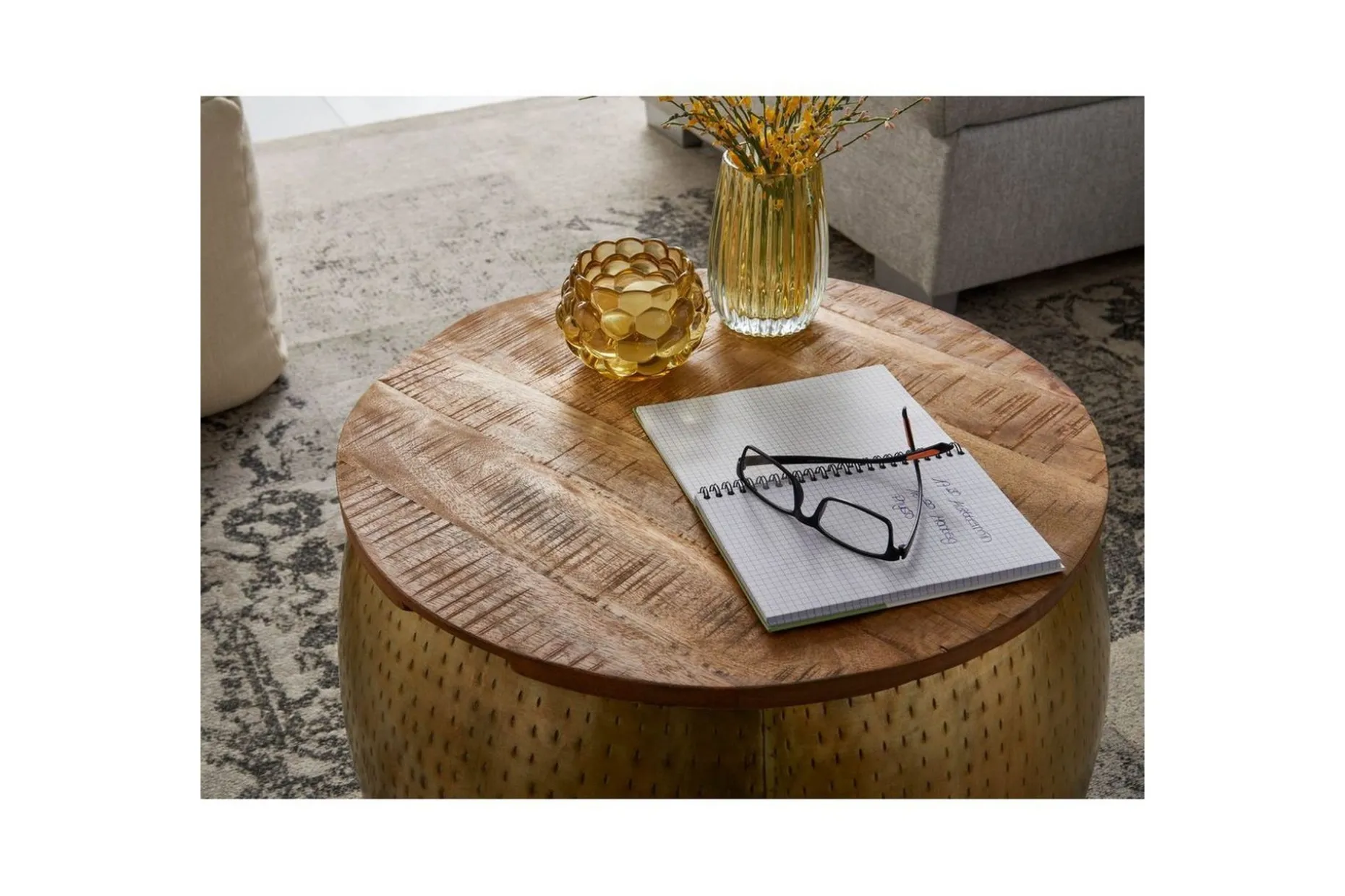 Soffbord Wohnling Rund diameter 60 cm förvaringsutrymme massivt bordsytor lantlig stil