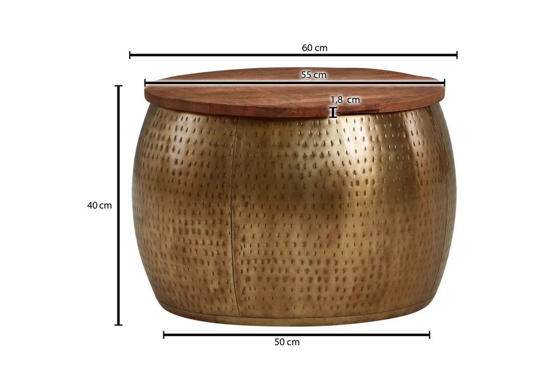 Soffbord Wohnling Rund diameter 60 cm förvaringsutrymme massivt bordsytor lantlig stil