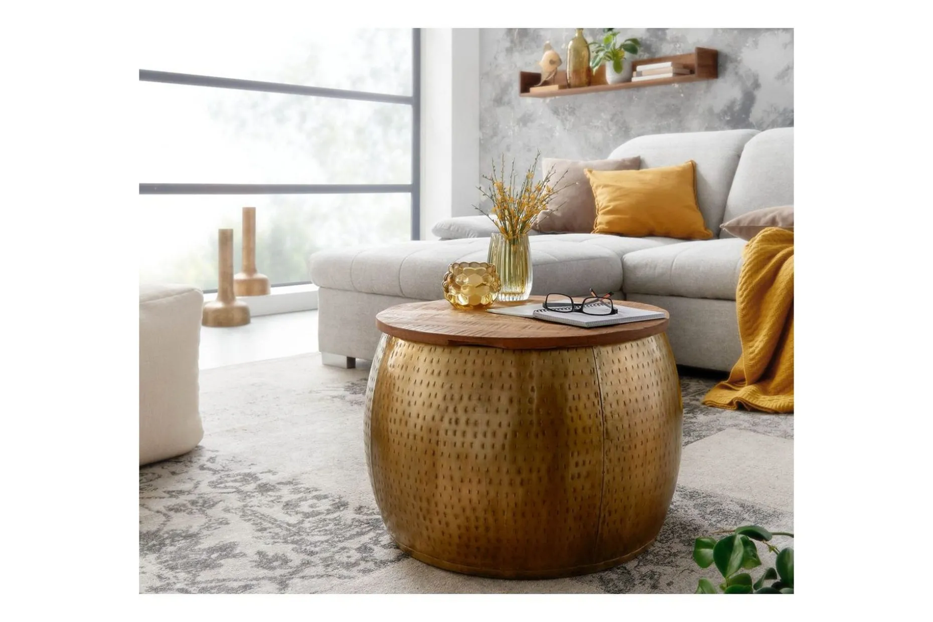 Soffbord Wohnling Rund diameter 60 cm förvaringsutrymme massivt bordsytor lantlig stil