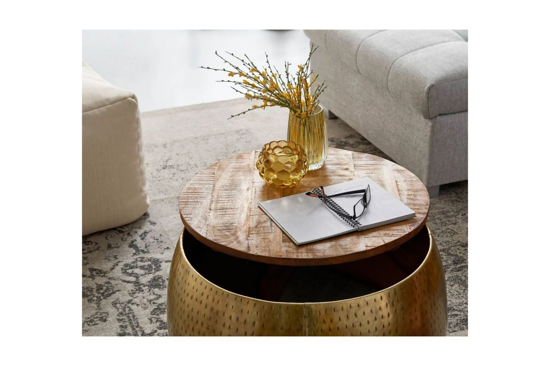 Soffbord Wohnling Rund diameter 60 cm förvaringsutrymme massivt bordsytor lantlig stil