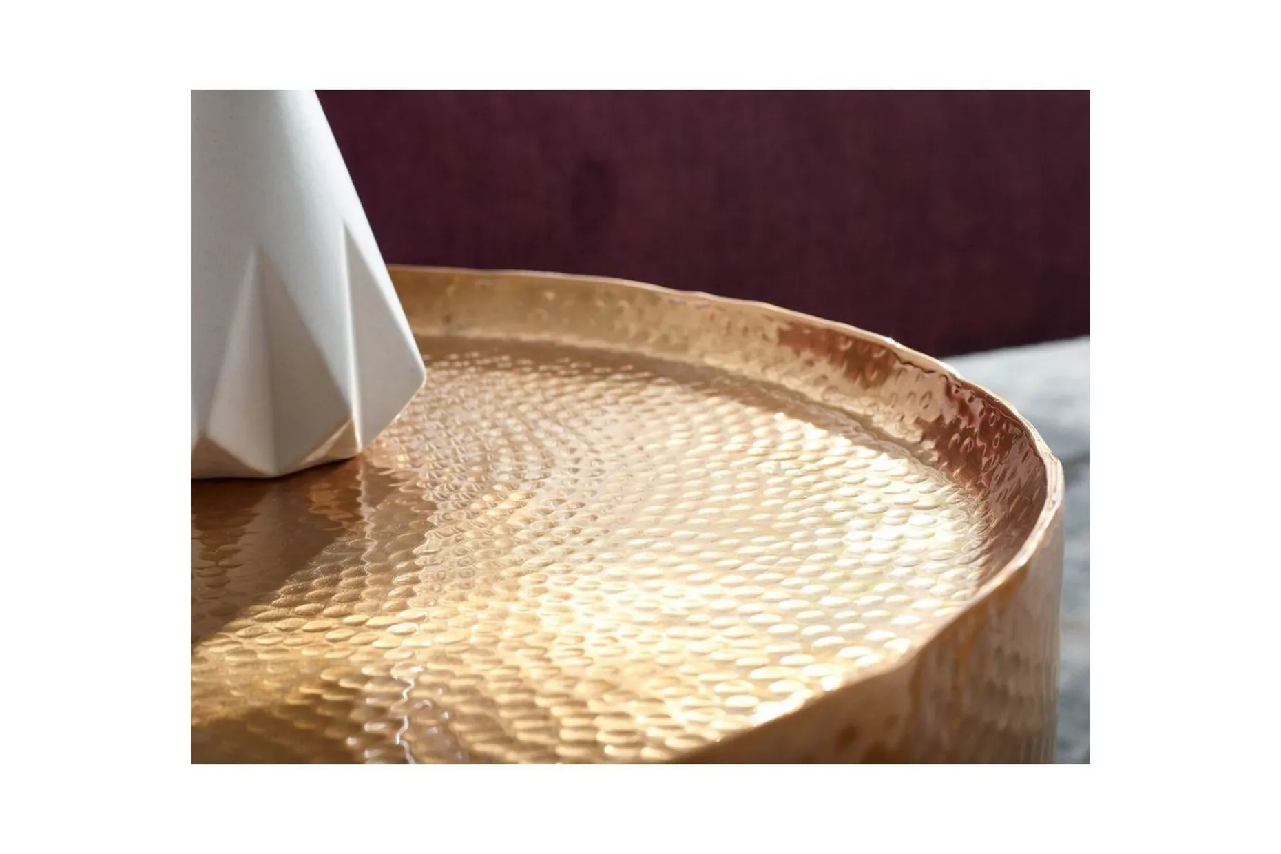 Soffbord Wohnling rund metall 60 cm hamrat utseende, orientalisk stil Guld