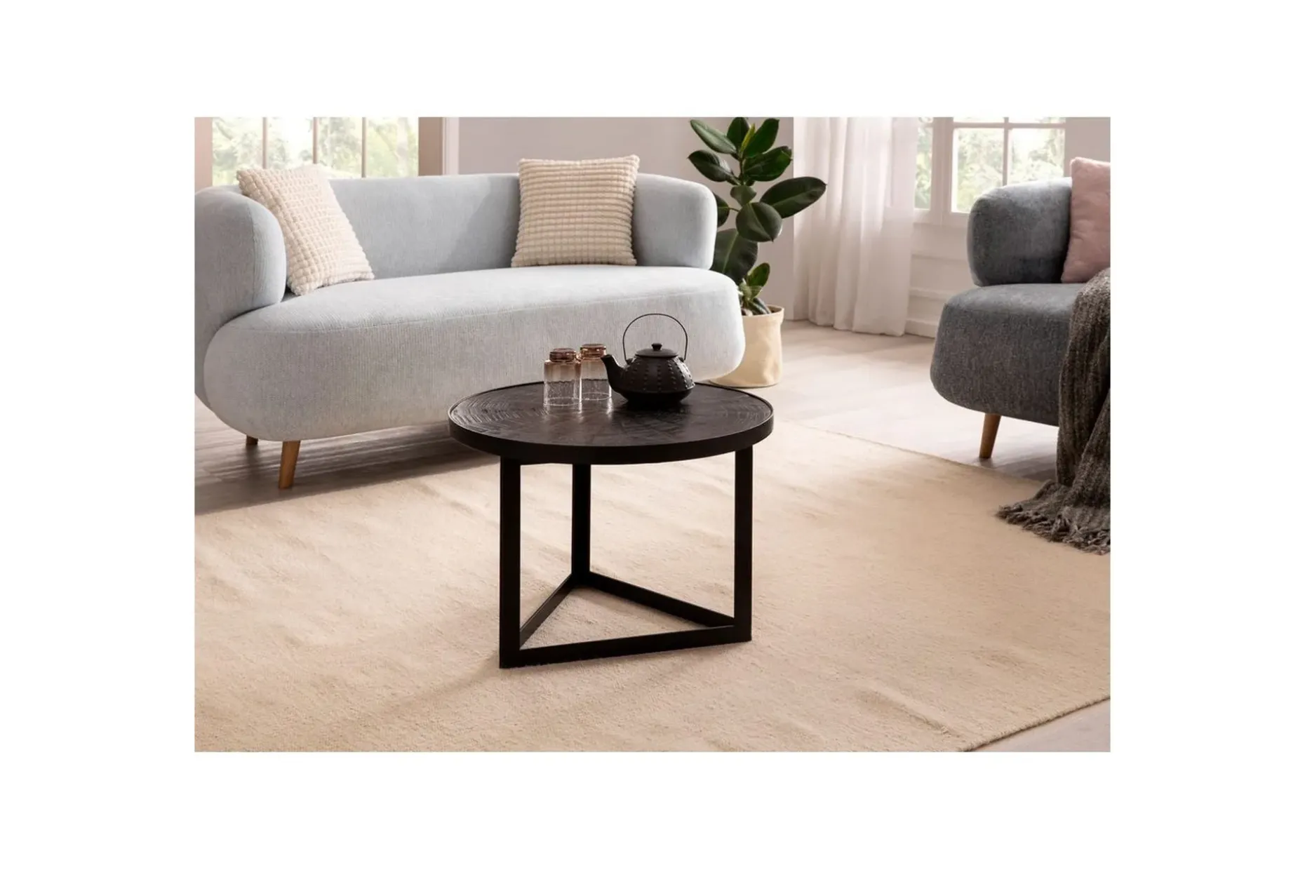 Soffbord Wohnling Runt massivt trä med stenfinish modern metallram