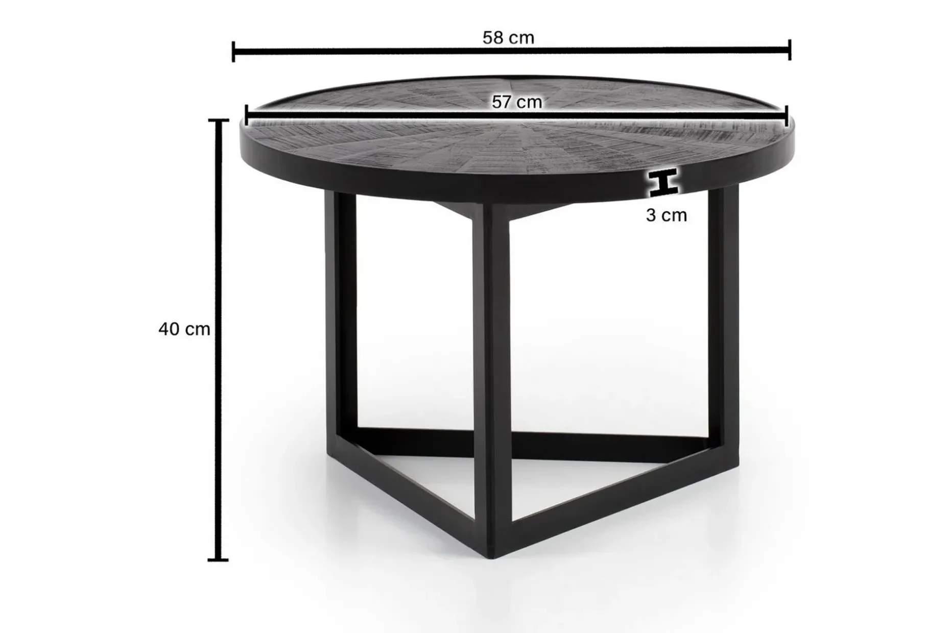 Soffbord Wohnling Runt massivt trä med stenfinish modern metallram