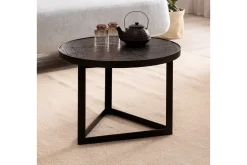 Soffbord Wohnling Runt massivt trä med stenfinish modern metallram