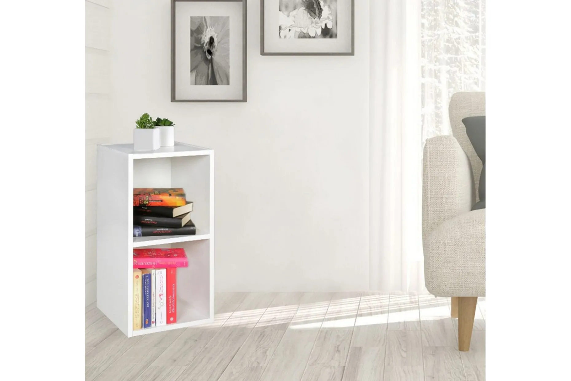 Stående hylla Wohnling melaminbelagd spånskiva med förvaringsutrymme, modern stil Vit