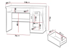 Tadeusz Skrivbord 118 cm med Förvaring Lådor+Hylla+Skåp