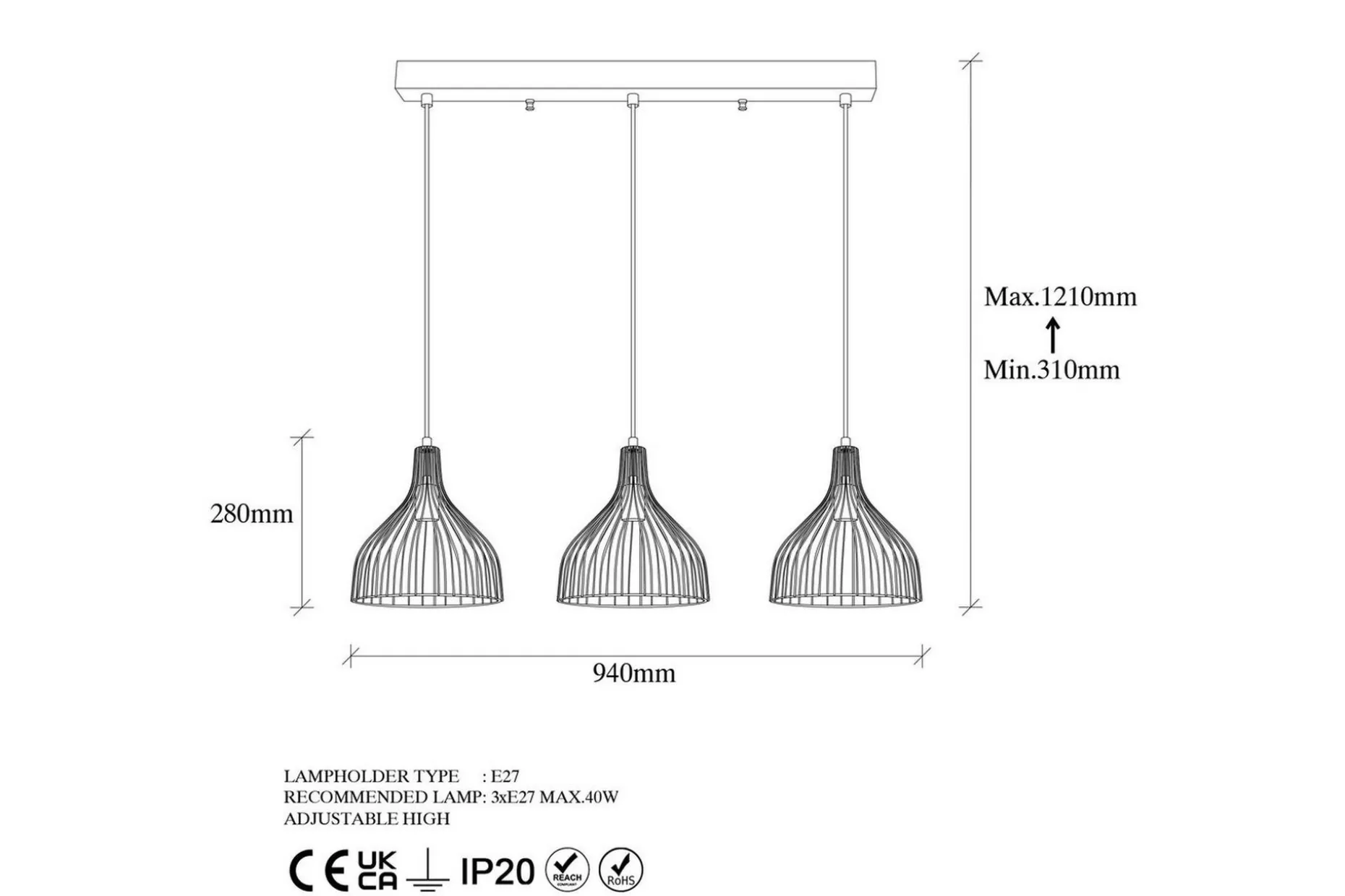 Taklampa Talnor Horizontal Three