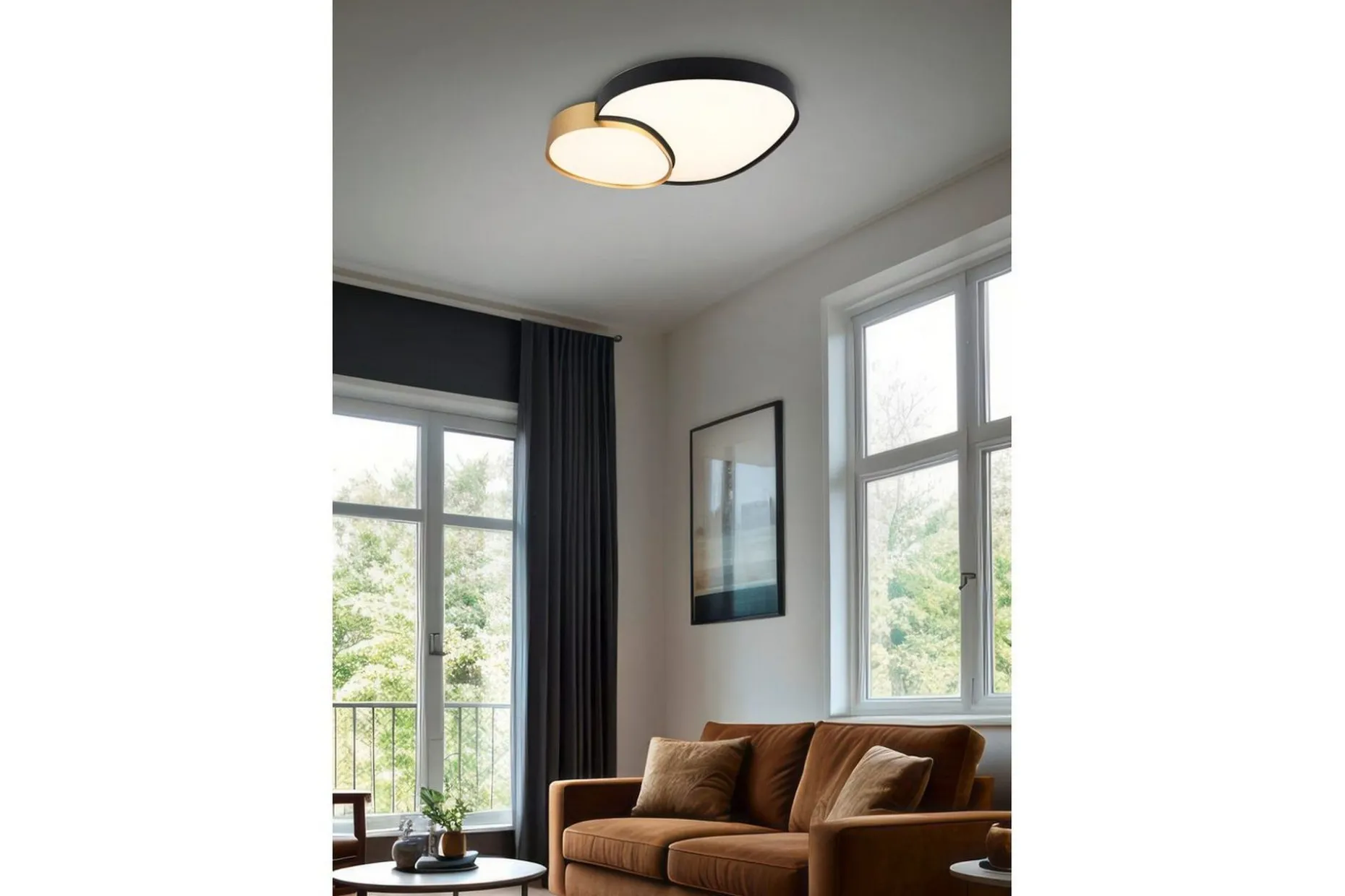Taklampa TRIO Rise 77 cm, Svart/guld