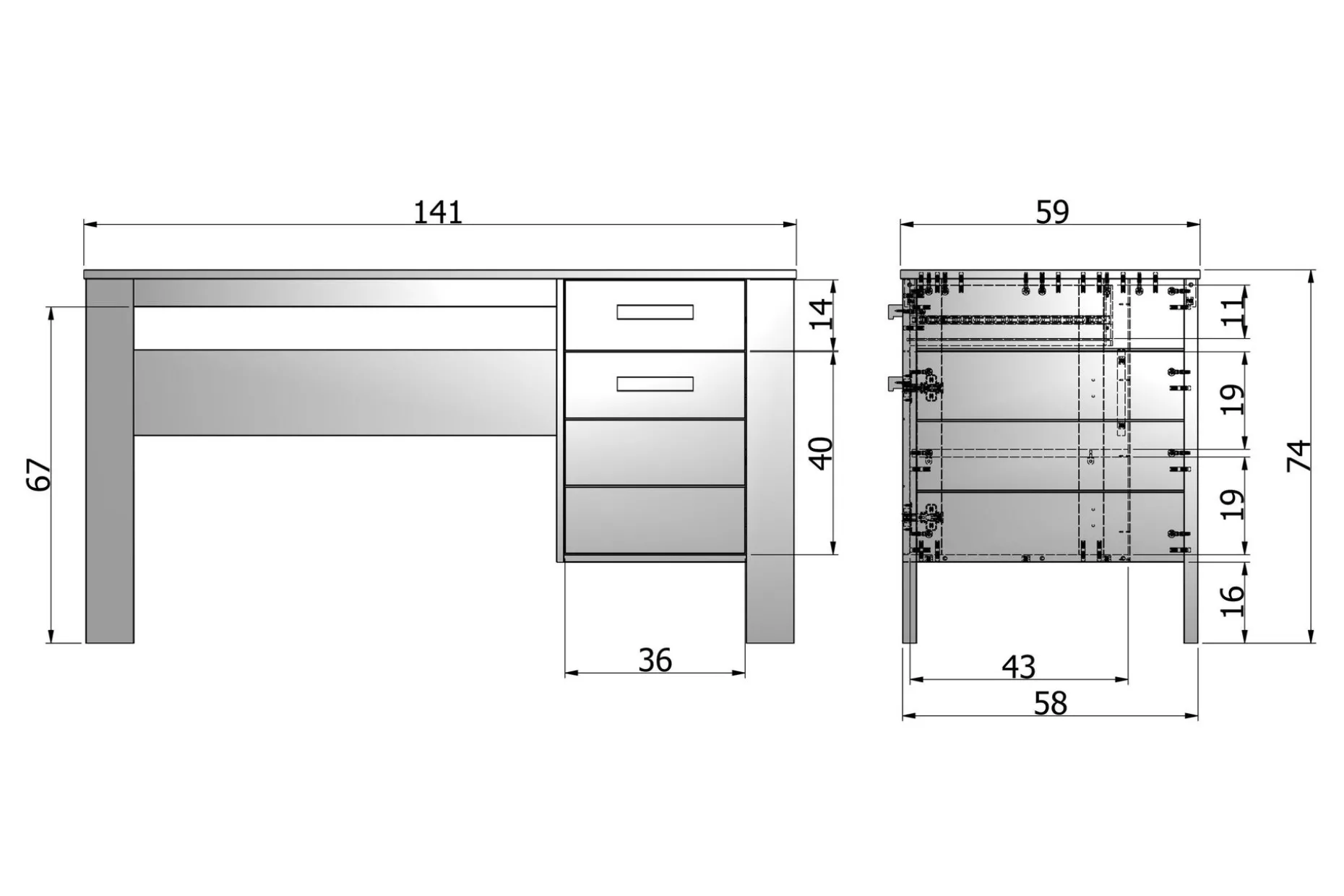 Tenney Datorbord 141 cm med Förvaring Låda + Skåp