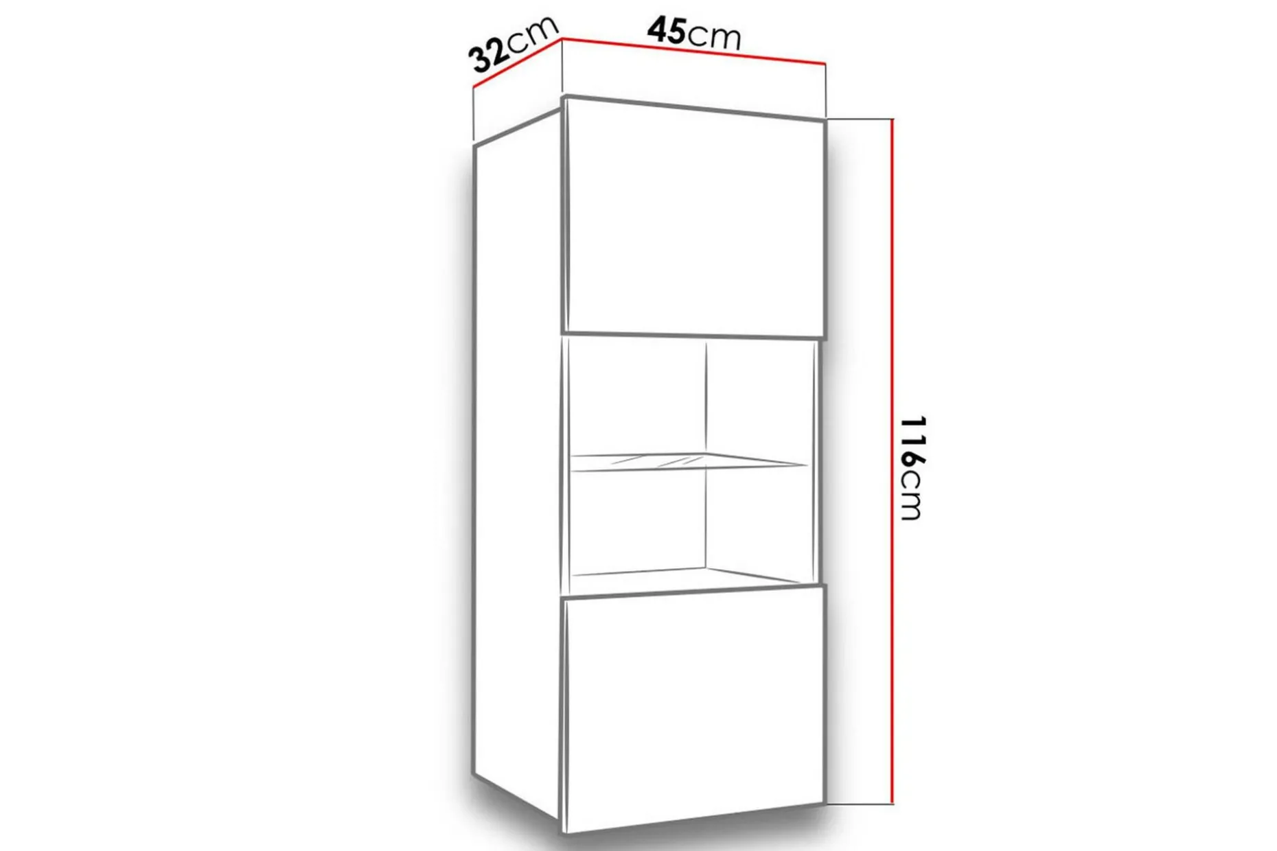 Tessan Smalt Vägghängt Vitrinskåp 32 cm djup 45 cm bred 117 cm hög Ljust Trä Glas