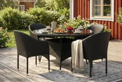 Thor utomhus rund matgrupp 140 cm med 4 Thor fåtöljer