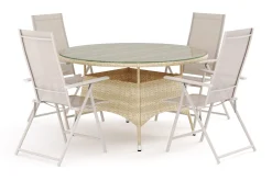 Thor utomhus rund matgrupp 140 cm med 4 Sanna positionsstolar