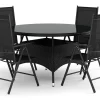 Thor utomhus rund matgrupp 140 cm med 4 positionsstolar