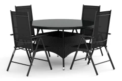 Thor utomhus rund matgrupp 140 cm med 4 positionsstolar