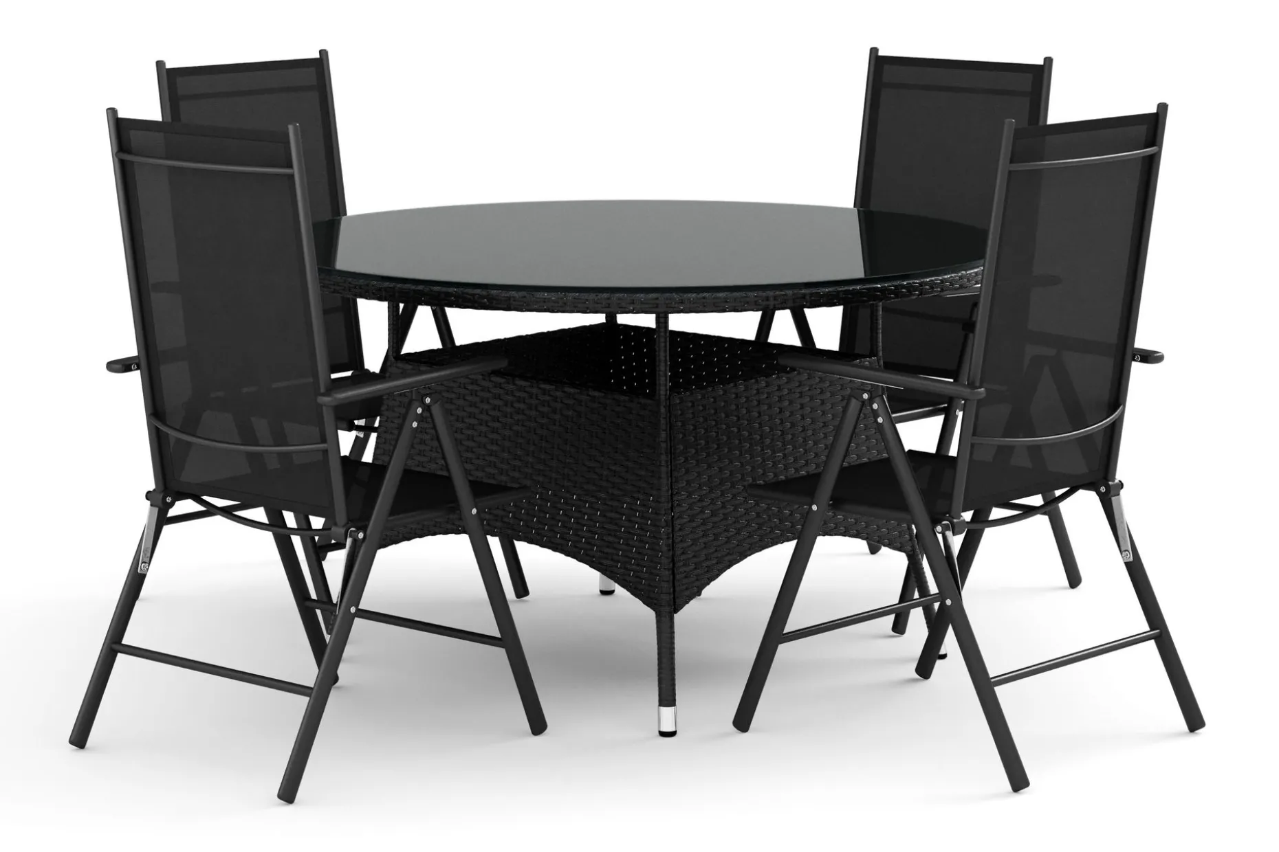 Thor utomhus rund matgrupp 140 cm med 4 positionsstolar