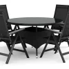 Thor utomhus rund matgrupp 140 cm med 4 Monaco Light positionsstolar
