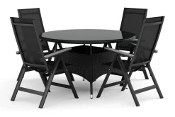 Thor utomhus rund matgrupp 140 cm med 4 Monaco Light positionsstolar