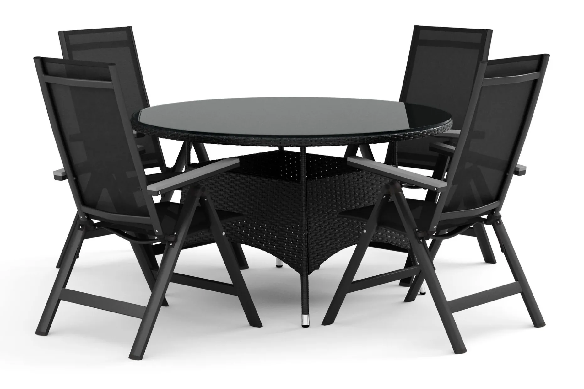 Thor utomhus rund matgrupp 140 cm med 4 Monaco Light positionsstolar